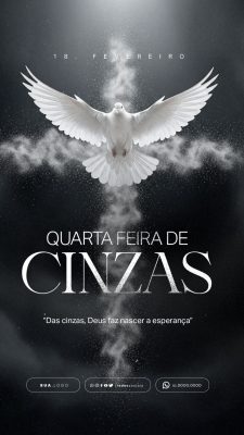 Quarta-feira de Cinzas 18 de Fevereiro com Pomba e Fumaça PSD Editável