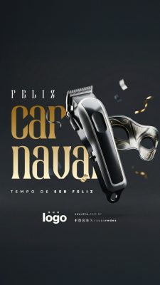 Carnaval Tempo de Ser Feliz Barbeiro Máscara Social Media PSD Editável