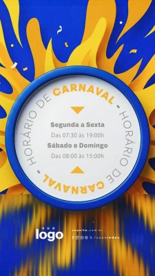 Carnaval Horário de Carnaval Template Azul Laranja PSD Editável