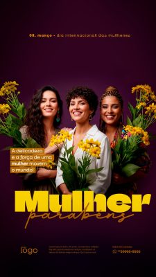 Story Dia da Mulher 08 de Março Homenagem Feminina Post PSD Editável