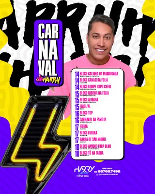 Carnaval do Harry Programação de Blocos Festa de Rua PSD Editável