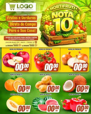 Hortifruti Nota 10 Frutas e Verduras Direto do Campo Encarte PSD Editável