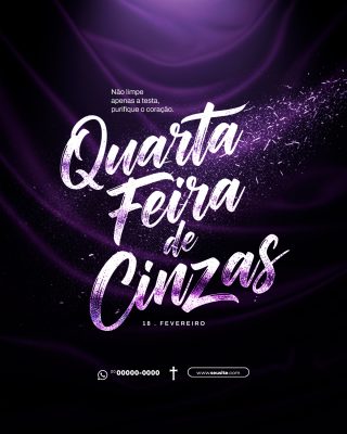 Quarta-feira de Cinzas Comemorativa Arte Roxa e Roxo Vibrante PSD Editável