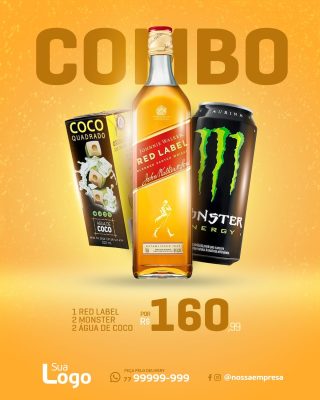 Combo Johnnie Walker Red Label Monster Coco Quadrado PSD Editável