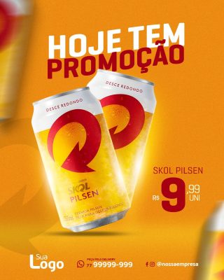 Promoção Skol Pilsen Hoje Tem Banner de Cerveja PSD Editável