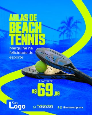Aulas de Beach Tennis Mergulhe na Felicidade do Esporte PSD Editável