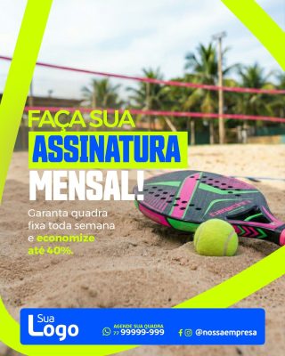 Beach Tennis Assinatura Mensal de Quadra Economize 40% PSD Editável