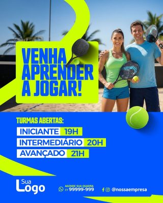 Academia de Tênis Venha Aprender a Jogar Turmas Abertas PSD Editável