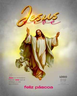 Páscoa Jesus Vive Mensagem de Amor e Vida PSD Editável