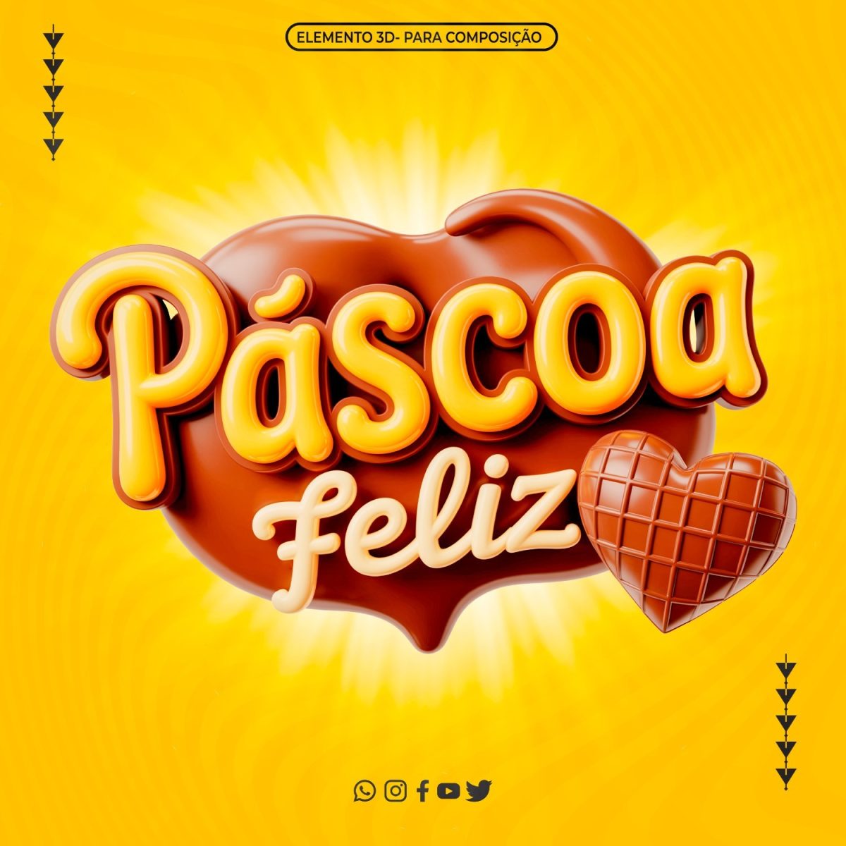 Páscoa Feliz Texto 3D Elemento Grafico PSD Editável