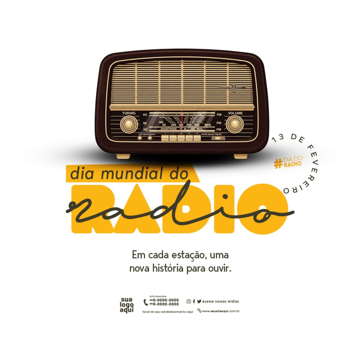 Dia Mundial do Rádio 13 de Fevereiro Design Clássico PSD Editável