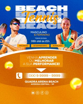 Beach Tennis Masculino e Feminino Venha Aprender ou Melhorar! PSD Editável