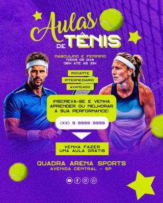 Aulas de Tênis Masculino e Feminino Quadra Arena Sports Banner PSD Editável