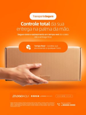 Transporte Seguro Rastreamento Entrega na Palma da Mão Transportadora PSD Editável