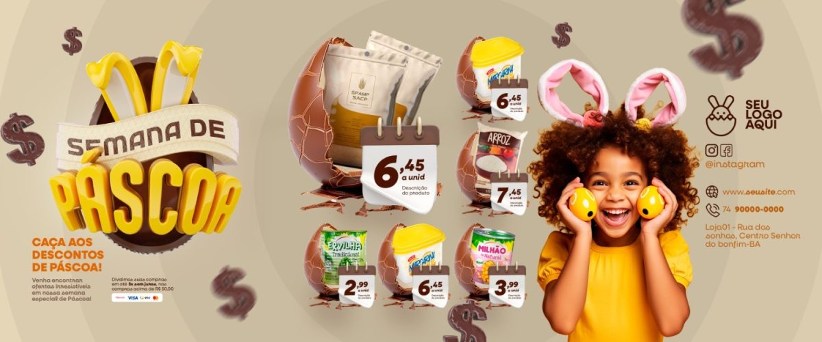 Carrossel Semana de Páscoa Caça aos Descontos PSD Editável