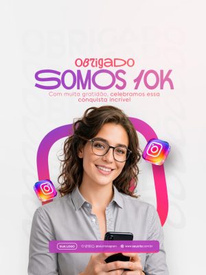 Gratidão Somos 10K Conquista Incrível Post Redes Sociais PSD Editável
