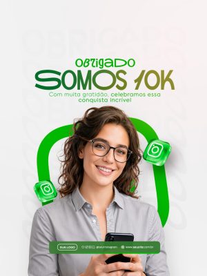 Obrigado Somos 10K Conquista Incrível Post Redes Sociais PSD Editável