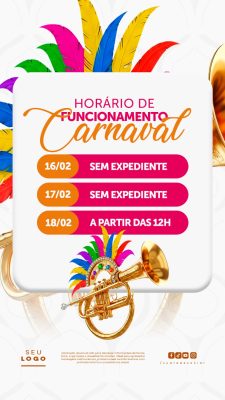 Carnaval Horário de Funcionamento Festividade Dourada PSD Editável