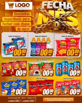 Supermercado Ofertas Fecha Mês com Chave de Ouro PSD Editável