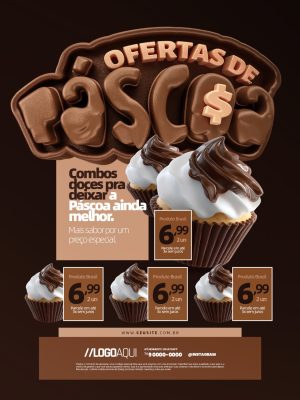 Encarte Ofertas de Páscoa Cupcakes e Doces PSD Editável