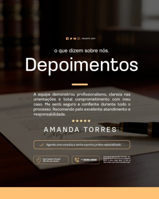 Depoimentos Amanda Torres para Assessoria Jurídica Advocacia PSD Editável