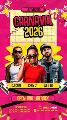 Carnaval 2026 18 de Fevereiro Open Bar Liberado Festa PSD Editável
