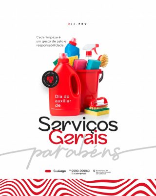 Serviços Gerais Dia do Auxiliar Parabéns Pôster PSD Editável