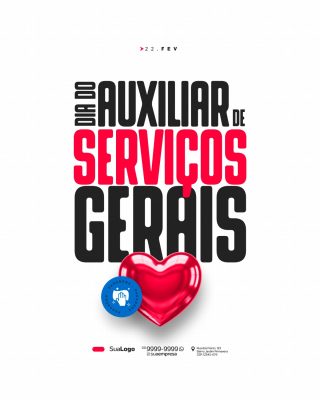 Dia do Auxiliar de Serviços Gerais Celebração Coração PSD Editável