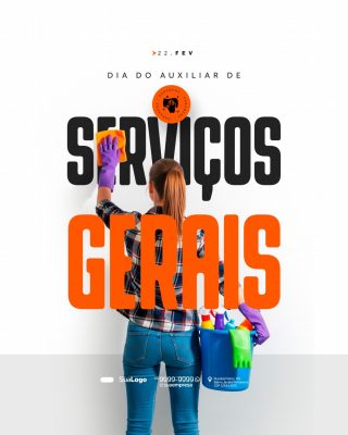 Dia do Auxiliar Serviços Gerais 22 FEVEIRO Template Homenagem PSD Editável