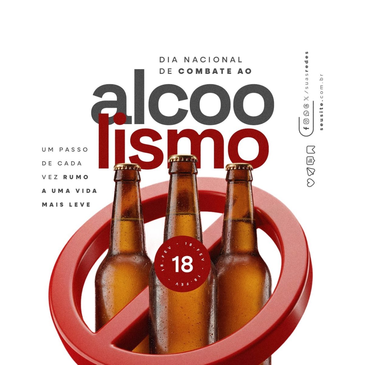 Dia Nacional de Combate Alcoolismo 18 Fevereiro PSD Editável