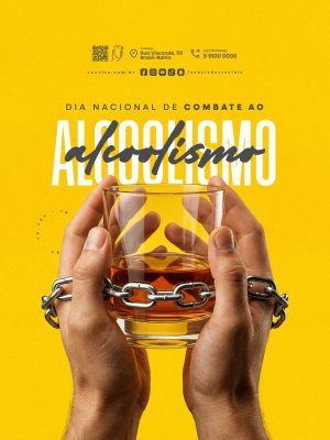 Dia Nacional de Combate ao Alcoolismo Mãos Acorrentadas PSD Editável
