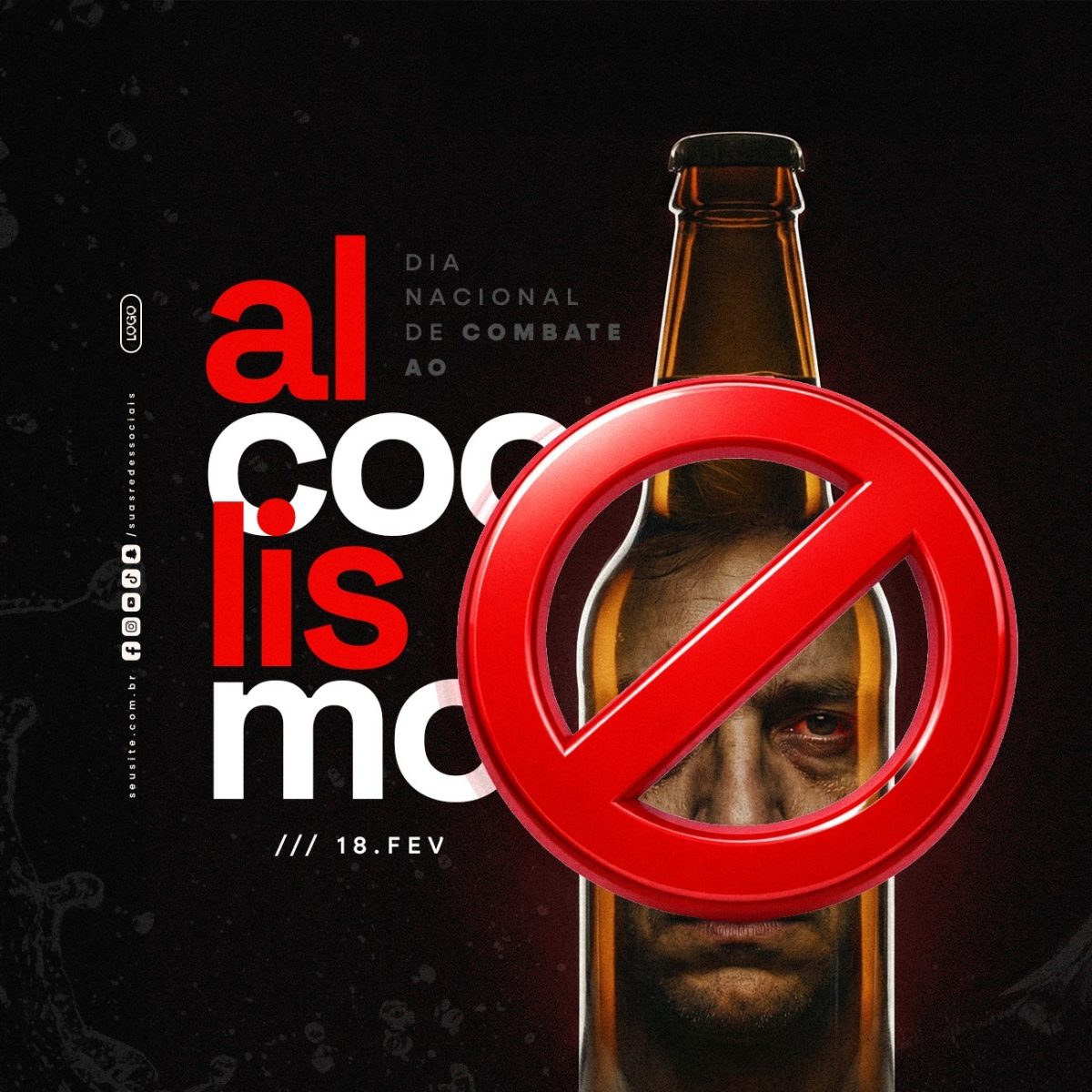 Dia Nacional de Combate Alcoolismo 18 Fevereiro PSD Editável