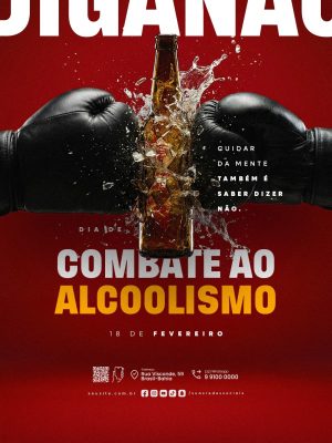 Combate ao Alcoolismo 18 de Fevereiro Cartaz PSD Editável