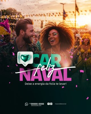Carnaval Feliz Deixe a Energia da Folia te Levar Arte PSD Editável
