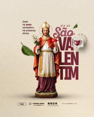 Dia de São Valentim Felicidade Amor Mensagem Divina PSD Editável