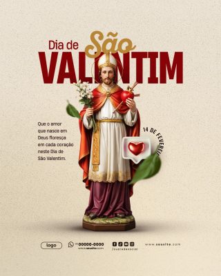 Dia de São Valentim 14 de Fevereiro Arte de Santinho PSD Editável