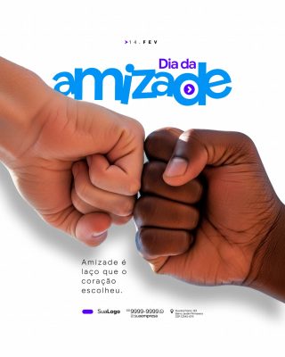 Dia da Amizade 14 FEV Laço do Coração Social Media PSD Editável