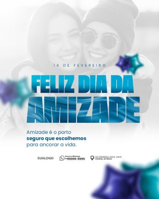 Dia da Amizade 14 de Fevereiro Arte de Amigas PSD Editável