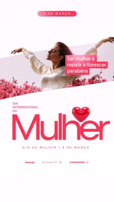 dia da mulher 8 de Março Resistir Florescer Parabéns Dia Internacional PSD Editável