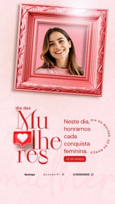 Dia da Mulher Moldura Rosa Celebração Post Instagram PSD Editável