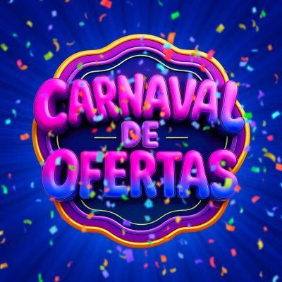 Carnaval de Ofertas Selo Promocional Festivo Brilhante PSD Editável