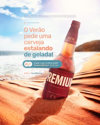 Verão Pede Cerveja Gelada na Praia Publicidade PSD Editável