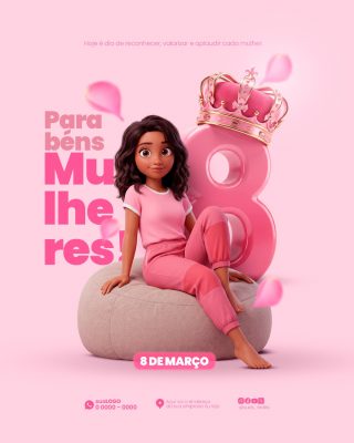 Dia da Mulher 8 de Março Homenagem com Coroa PSD Editável