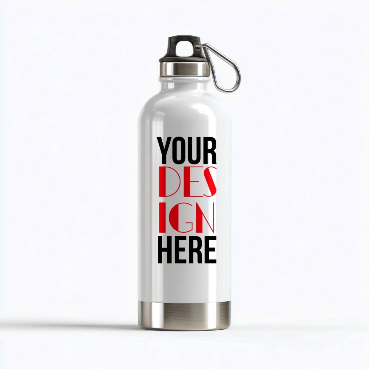 Garrafa de Água Mockup Seu Design Aqui com Mosquetão PSD Editável