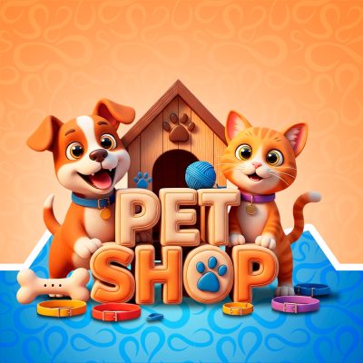 Pet Shop Adesivo e Placa de Boas-Vindas Cute Animals PSD Editável