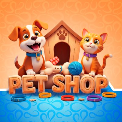 Pet Shop Cão e Gato Fofinhos Arte 3D PSD Editável