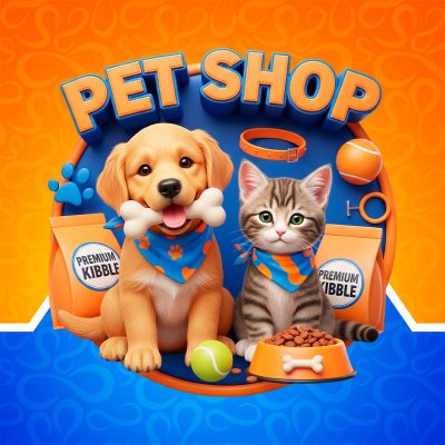 Pet Shop Cão Gato Ração Acessórios Fofos PSD Editável
