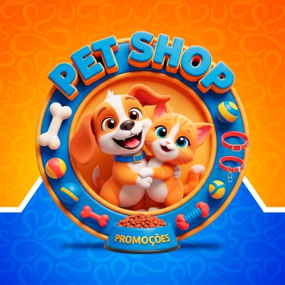 Pet Shop Fofo Cão Gato Ilustração Promoções PSD Editável