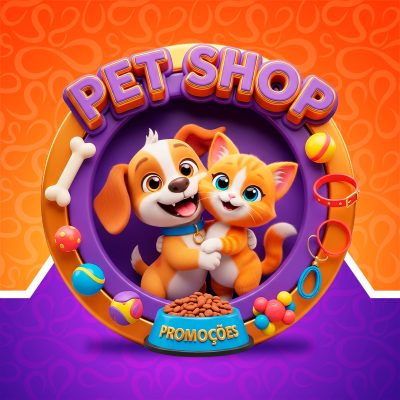 Pet Shop Promoções Cão e Gato Fofinhos PSD Editável