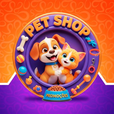 Pet Shop Cachorro Gato Promoções Ilustração Feliz PSD Editável